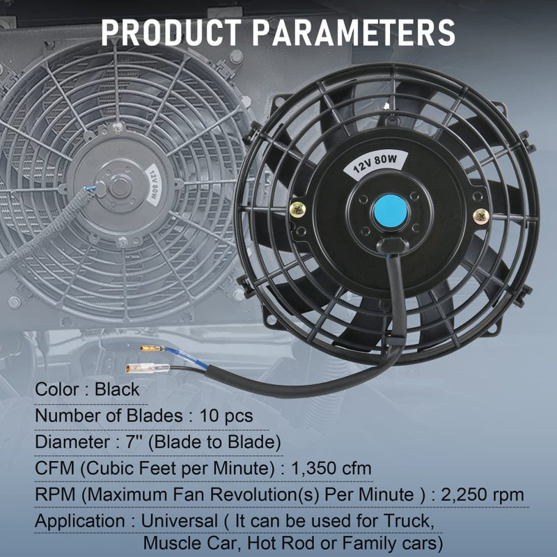 JDMSPEED New Universal 12V Slim Electric Radiator Cooling Fan Push Pull 7" Inch Mount Kit Black 10 Blades - Image 2